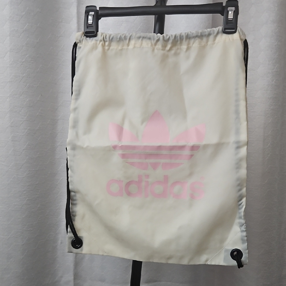 Adidas Cream and Pink Logo Drawstring Bag